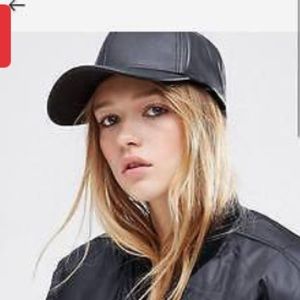 Black faux leather baseball cap